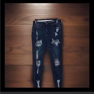 Ripped Dark Blue High-Rise Skinny Jeans